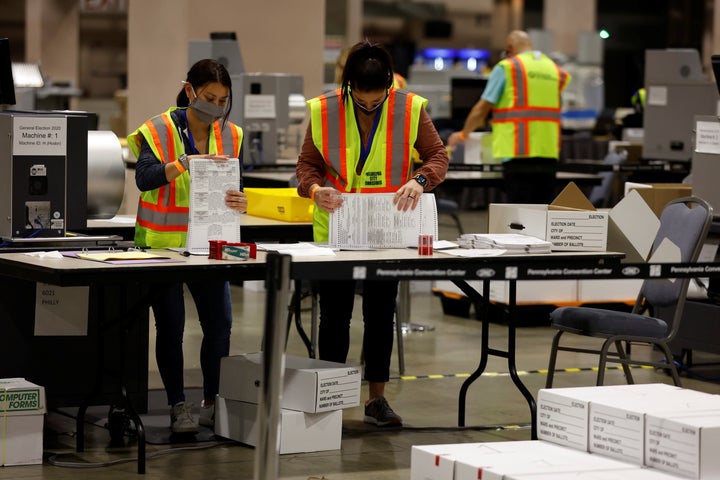 Mail ballots are counted on Election Day in Philadelphia on Nov. 3.