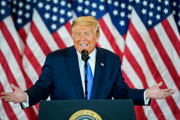 President Donald Trump speaks at an election event in the East Room at the White House on Wednesday, Nov. 4, in Washington, D