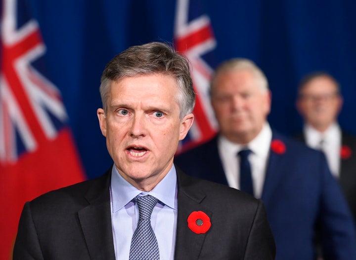 Ontario Finance Minister Rod Phillips speaks at a press conference at Queen's Park in Toronto, Ont. on Nov. 3, 2020.