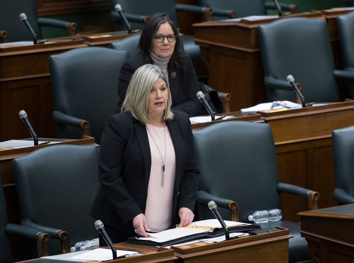Ontario NDP Leader Andrea Horwath speaks in the legislature at Queen's Park during in Toronto on May 12, 2020.