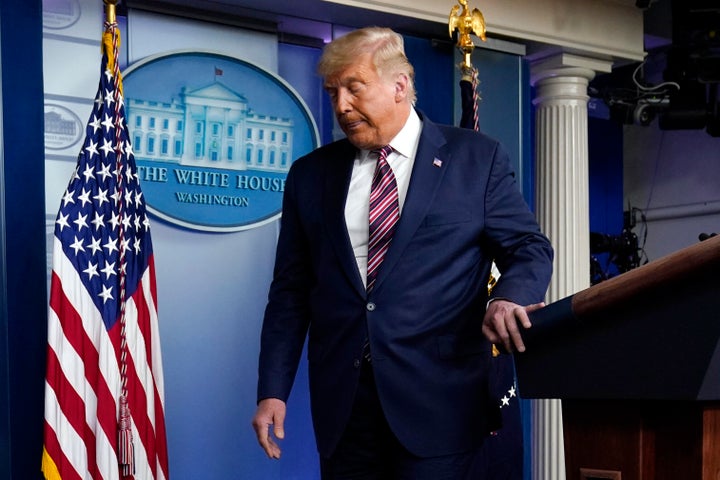 President Donald Trump leaves the podium after speaking at the White House, Thursday, November 5, 2020, in Washington. 