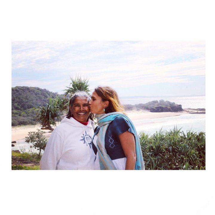 Cockatoo-Collins and her mum Evelyn Parkin (above) on the day they first saw Migaloo at Mulumba (Point Lookout) in 2014.