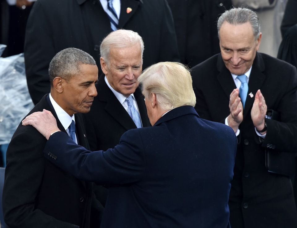 Joe Biden and Barack Obama at Donald Trump's inauguration in January 2017. 