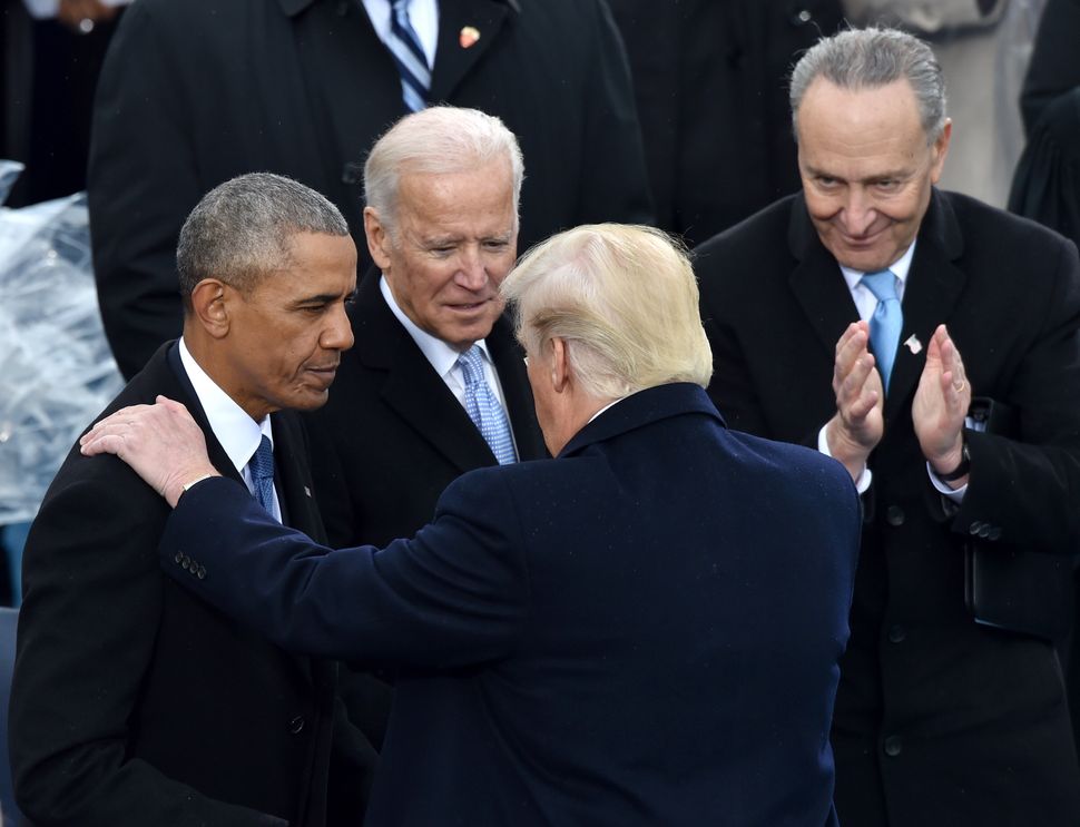 Joe Biden and Barack Obama at Donald Trump's inauguration in January 2017. 