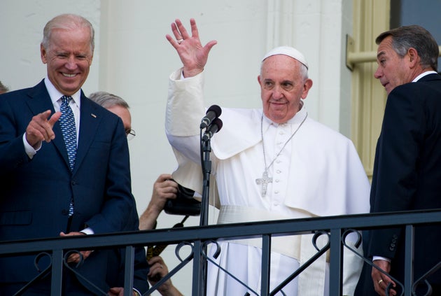 UNITED STATES - SEPTEMBER 24: Pope Francis, flanked from left by Vice President Joe Biden, and Speaker...