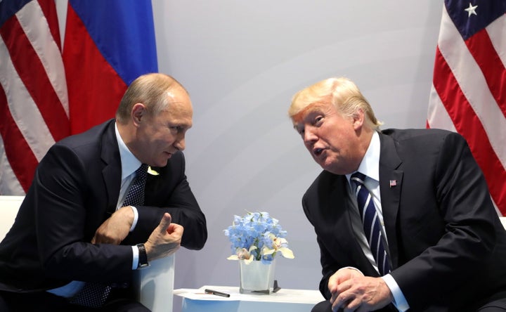 Vladimir Putin and President Donald Trump meeting at the 2017 G20 summit. 