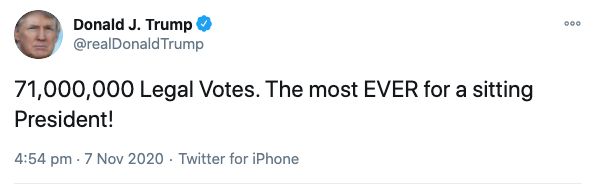 This statement, that he received the most ever votes for a sitting president, is actually true -- Biden is simply expected to receive more votes from both the public and the Electoral College.