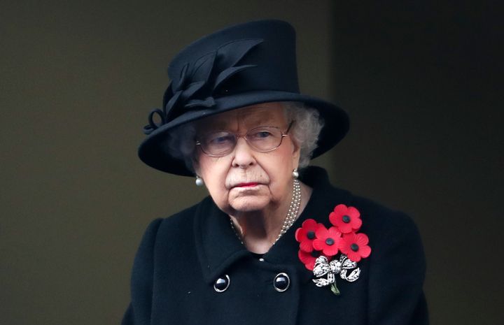 Queen Elizabeth II during the National Service of Remembrance at the Cenotaph, in Whitehall, London.