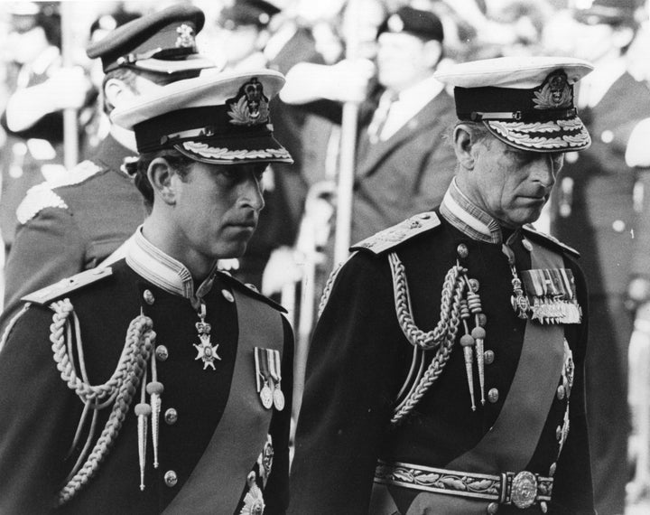 Prince Charles, left, and Prince Philip at Louis "Dickie" Mountbatten's funeral on Sept. 9, 1979.