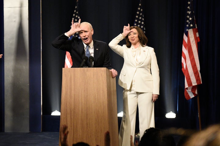 Jim Carrey as Joe Biden and Maya Rudolph as Kamala Harris during the "Biden Victory" Cold Open on the most recent episode of "Saturday Night Live."