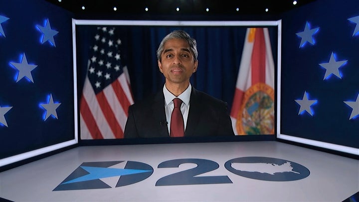 In this image from video, former U.S. Surgeon General Dr. Vivek Murthy speaks during the fourth night of the Democratic National Convention on Thursday, Aug. 20, 2020. (Democratic National Convention via AP)