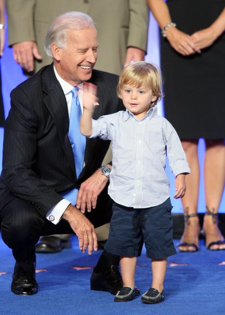 Joe Biden with his grandson, Robert Hunter, at the Democratic National Convention in 2008 in Denver.