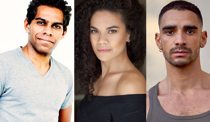 Shaka Cook, left, Akina Edmonds and Lyndon Watts are among the diverse cast of the Australian production of 'Hamilton'.