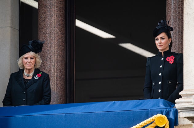 Camilla, Duchess of Cornwall, and Catherine, Duchess of Cambridge are seen here during the National Service of Remembrance in the U.K. on Sunday.