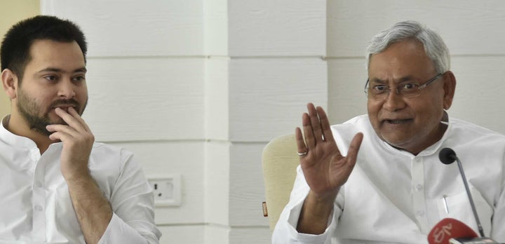 A file photo of RJD leader Tejashwi Yadav (left) and Bihar Chief Minister Nitish Kumar.