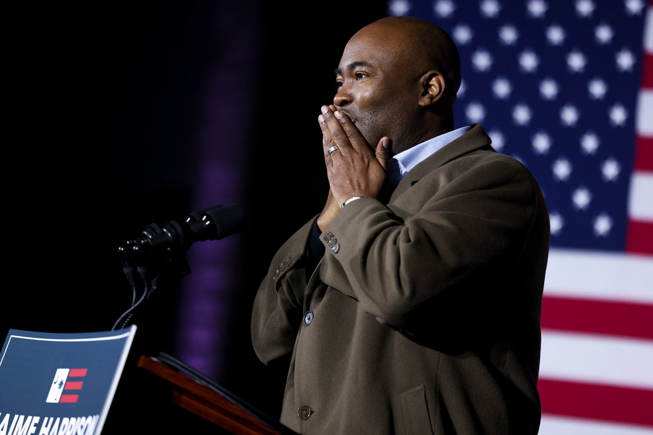 Democratic Senate candidate Jaime Harrison thanks supporters after conceding to South Carolina Sen. Lindsey Graham on Nov. 3, in Columbia, South Carolina. Harrison's high-dollar campaign failed to unseat the Trump-loving incubent.