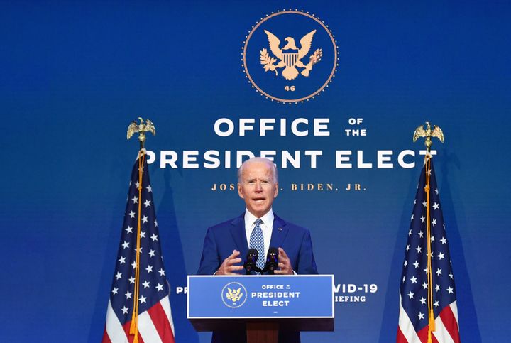US president-elect Joe Biden delivers remarks in Wilmington, Delaware.