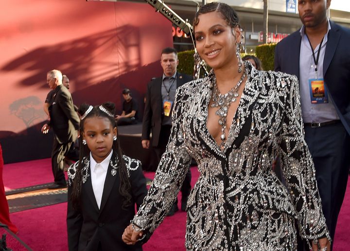 Beyonce, right, and her daughter Blue Ivy Carter arrive at the world premiere of "The Lion King" in 2019. 