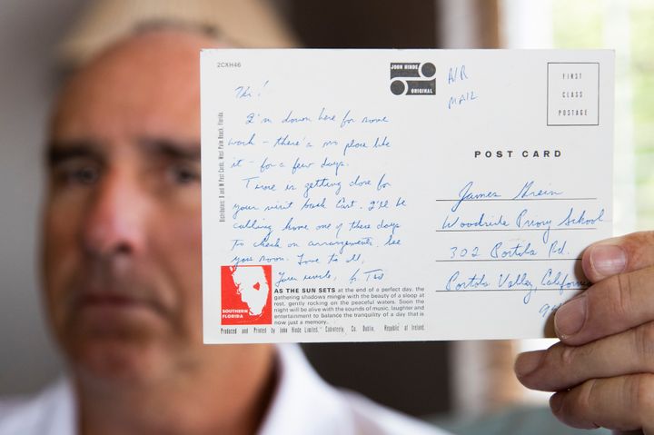 James Grein,&nbsp;at his house in Sterling, Va., Friday, July 26, 2019, holds a Florida postcard sent to him when he was 15 y