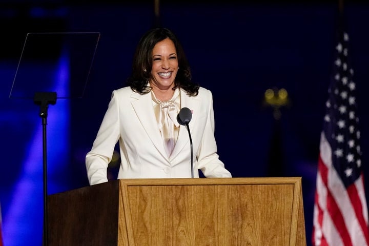 Vice President-elect Kamala Harris speaks Saturday in Wilmington, Delaware.