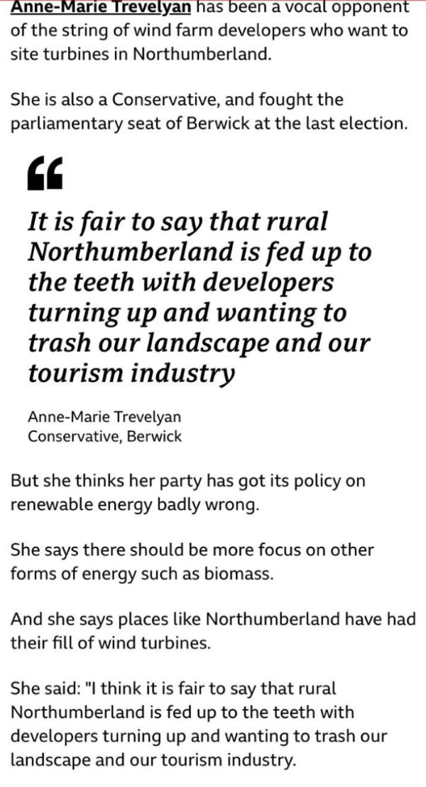 Anne-Marie Trevelyan comments on climate issues in Northumberland
