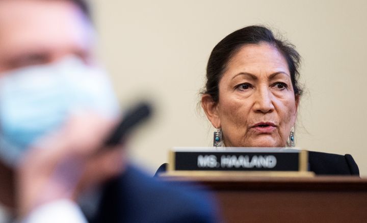 Rep. Deb Haaland attends a House Natural Resources Committee hearing on July 28, 2020.