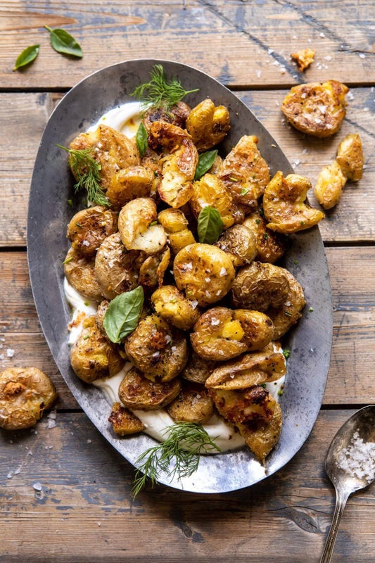 Crispy Salt and Vinegar Smashed Potatoes from Half Baked Harvest