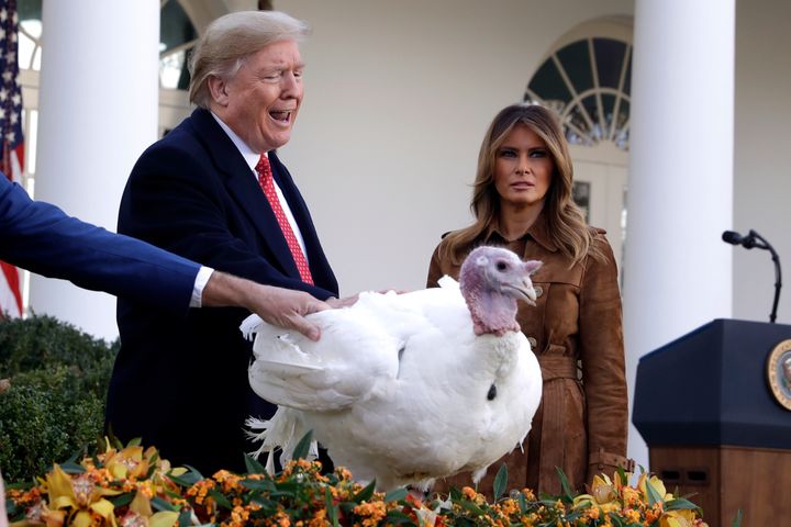 Trump pardons Butter, the national Thanksgiving turkey, in the Rose Garden of the White House last November. 