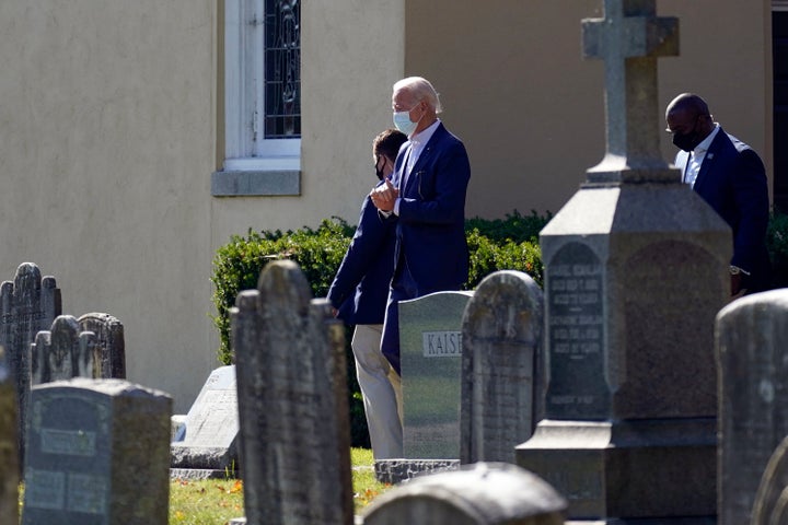 President-elect Joe Biden leaves after Mass at St. Joseph on the Brandywine Catholic Church, Sunday, Nov. 8, 2020, in Wilmington, Delaware.