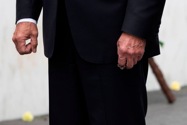 Joe Biden holds his rosary after laying a wreath at the Flight 93 Memorial on Sept. 11, 2020, in Shanksville, Pennsylvania.