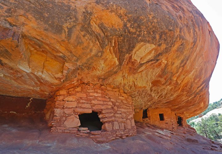 Ancient granaries, part of the House on Fire ruins, are shown here in the South Fork of Mule Canyon in the Bears Ears National Monument on May 12, 2017, outside Blanding, Utah.