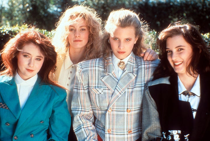 From left to right, Doherty, Lisanne Falk, Kim Walker and Winona Ryder on the set of the film “Heathers” in 1988.