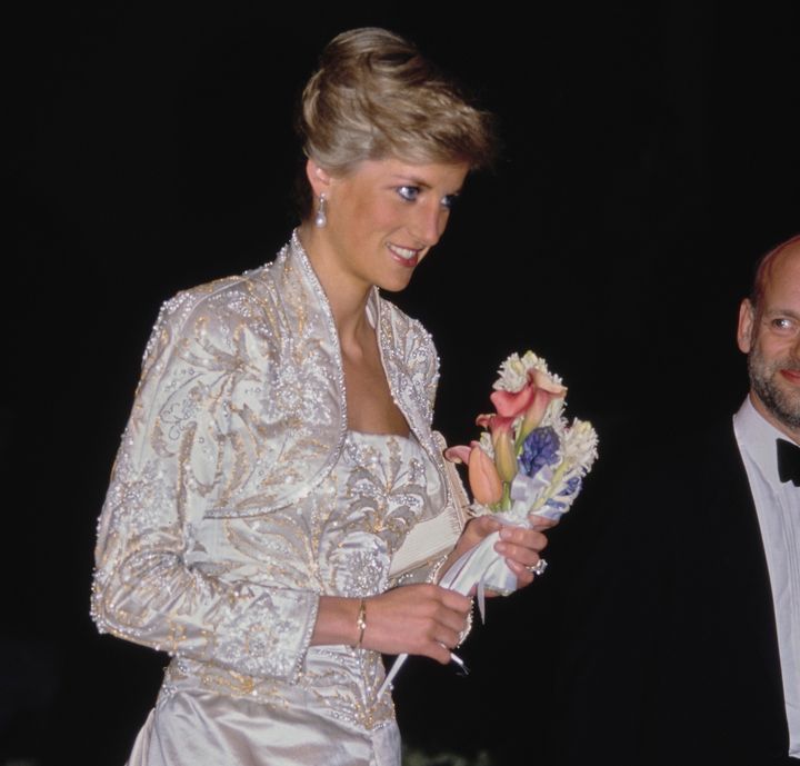 Princess Diana at a gala dinner at the Winter Garden in New York City in February 1989.
