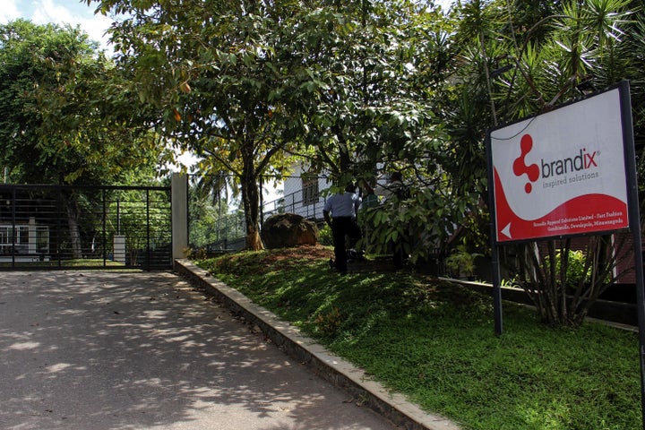 This photo taken on October 4, 2020 shows the entrance of Brandix garment factory at Minuwangoda, near the Sri Lankan capital Colombo, where over 1,000 workers tested positive for Covid-19 making it the biggest outbreak of the virus in the country. 