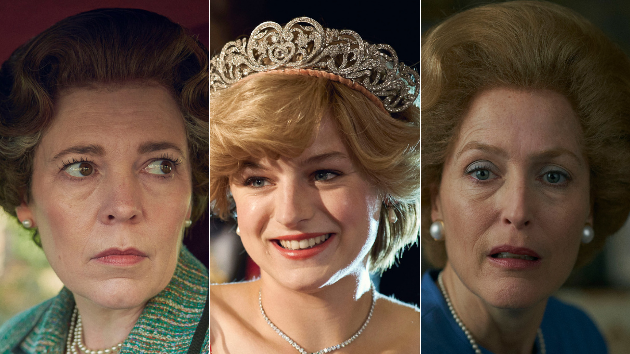 Olivia Colman, Emma Corrin y Gillian Anderson como Isabel II, Diana de Gales y Margaret Thatcher.