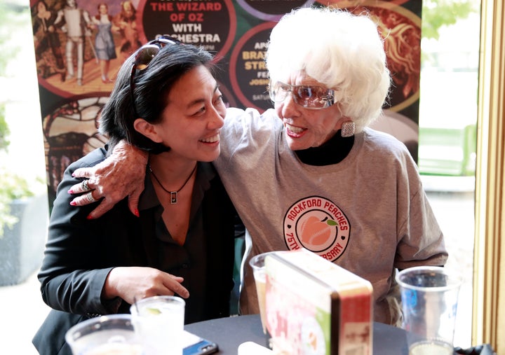 Kim Ng, left, with Maybelle Blair, is now the highest ranking woman in baseball operations in the majors.