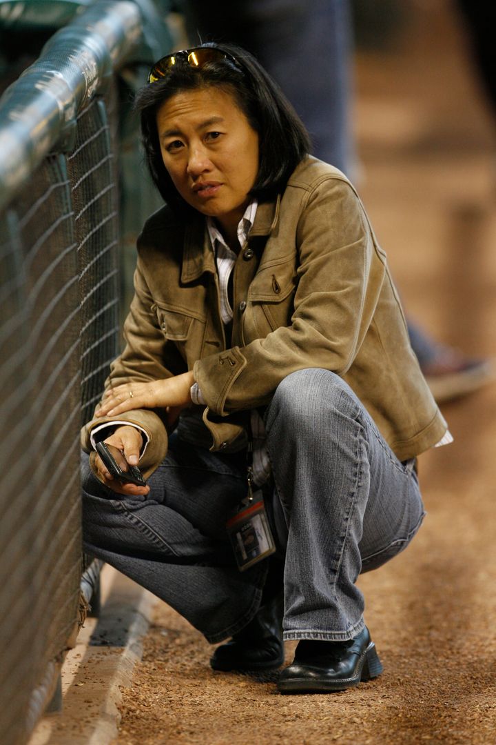 Kim Ng, then the Los Angeles Dodgers vice president and assistant general manager, looks on prior to a 2009 game.