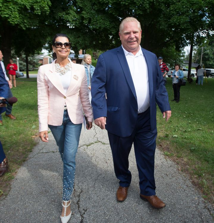 Ontario PC Leader Doug Ford walks with his wife Karla and family to St. George's Junior School Polling Station 28 in Etobicoke to cast his vote in the Ontario election on June 7, 2018.