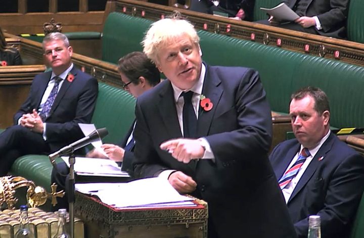 Boris Johnson speaks during Prime Minister's Questions in the House of Commons.