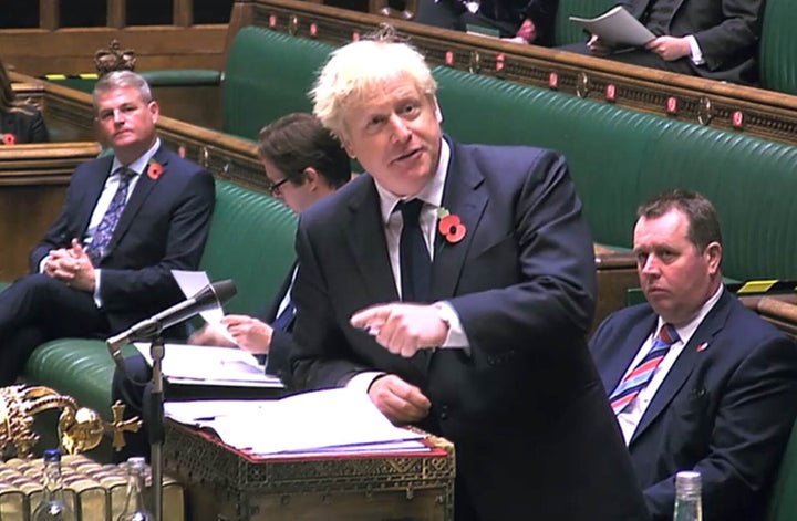 Boris Johnson speaks during Prime Minister's Questions in the House of Commons.