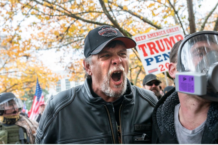 Angry Trump supporters have rallied to back his false claims of voter fraud in the 2020 election.