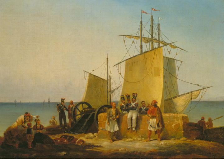 Η Γαλλική αποστολή στον Μοριά το 1828. Λάδι σε μουσαμά. Αποδίδεται στον Noel-Dieudonne Finart (1797 – 1852) (συλλογή ΕΕΦ). 
