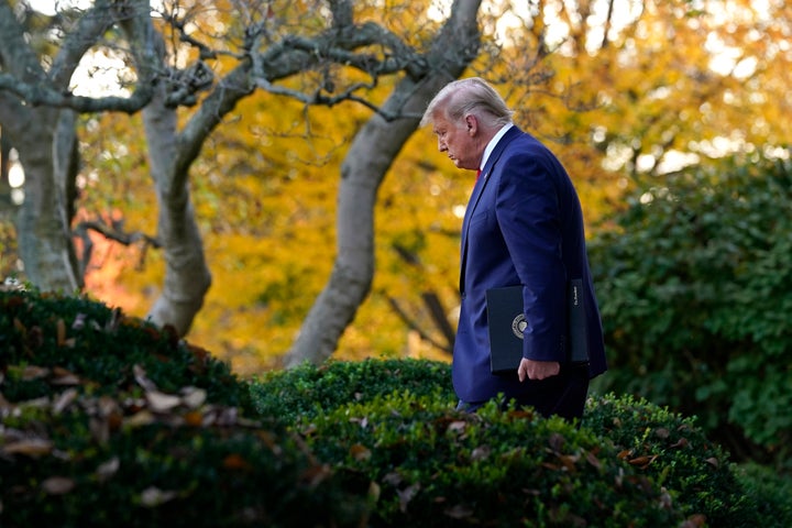 President Donald Trump arrives to speak in the Rose Garden of the White House, Friday, Nov. 13, 2020, in Washington. (AP Phot