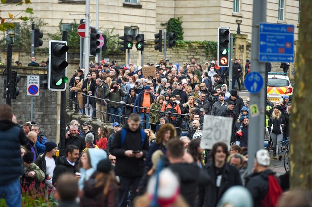 Large crowds gathered illegally on Saturday afternoon in defiance of police orders. 