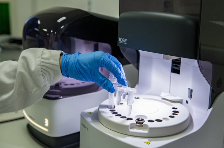 Covid-19 tests in the laboratory at Whiston Hospital in Merseyside.