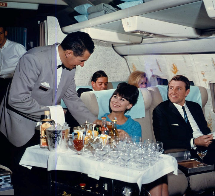 An interior view of a Boeing 707-138, operated by Qantas in 1965. 