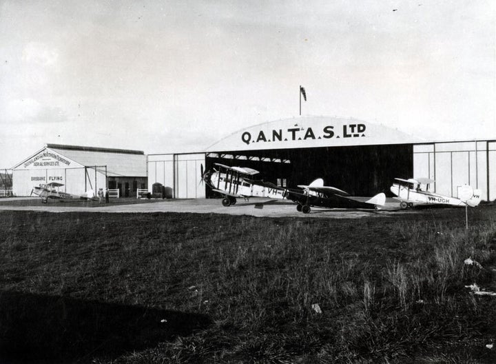 Qantas hangars in Eagle Farm, Brisbane, Australia are seen in the late 1920s. 