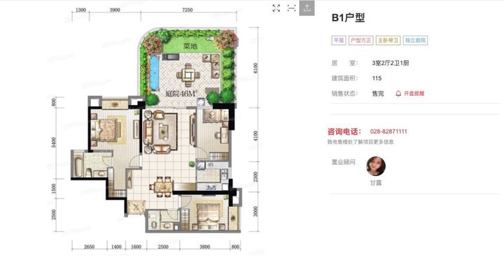 現地の不動産サイトに掲載された間取り