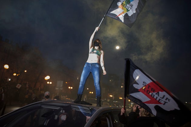 A protester during the Women's Strike protest in Poland, following a near-total ban on abortion. 