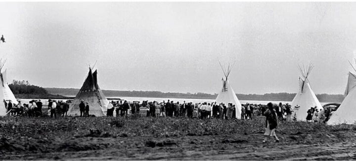 Enoch members camped on their cultural grounds in front of Yekau Lake before the land was used as a bomb practice range.